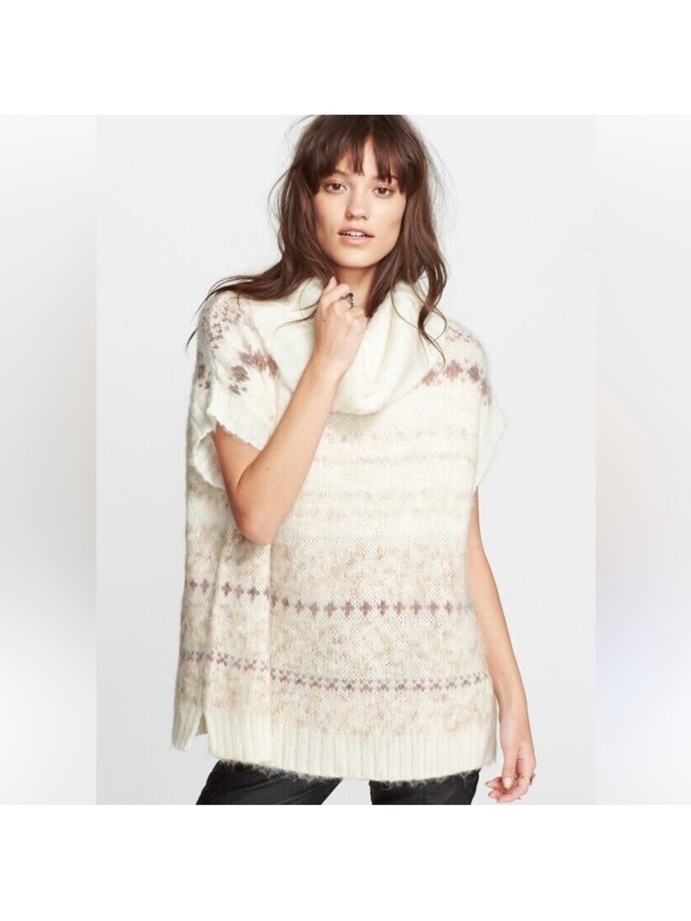 Free People Snow Bunny Fair Isle Cowl-Neck Sweater XS Cozy Wool Blend